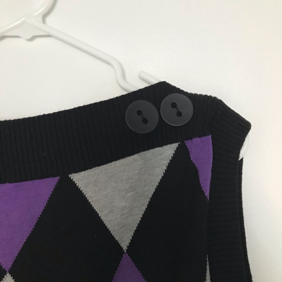 Black and Purple Form Fitting Argyle Sweater Dress - Picture 3 of 5